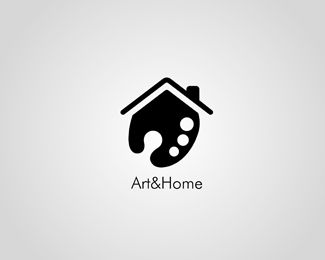 I like this logo image because it is simple and unique. I like how the image uses a paint palette to create the structure of a house. It is a good play on the words "Art&Home." Also the black and white colors add to its simplicity. Clever logo Logo Intelligent, Logo Design Inspiration Simple, Ui Ux 디자인, Painting Logo, Negative Space Logos, Inspiration Logo Design, Clever Logo, House Logo Design, Church Logo