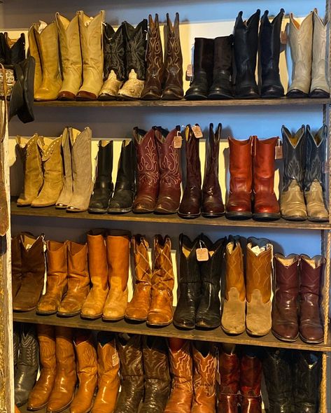 ransack boot section       #western #cowboy #cowgirl #cowboyboots #horse #westernboutique #westernstore #ransacked Cowboy Boot Shelves, Boot Shelves, Vintage Cowboy Aesthetic, Cowboy Boots Aesthetic, Boot Wall, Tall Cowgirl Boots, Cowboy Boots Outfit, Cowboy Aesthetic, Western Aesthetic