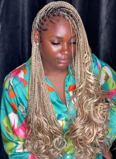 Blonde Braids Color Combo, French Curly Braids, Braids With Curls Hairstyles, Modern Braids, Micro Braids Styles, Curled Hair With Braid, Cute Blonde Hair, Curl Braids, Black Haircut