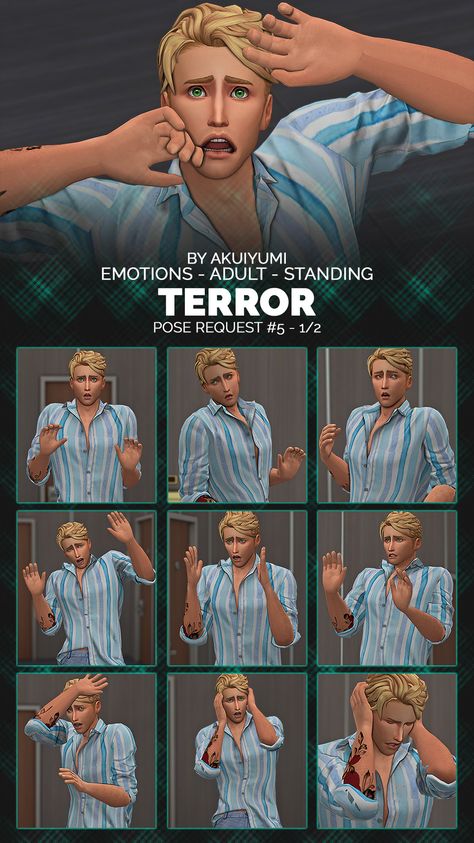 Emotions: terror – Sims Crazy Creations Sims 4 Scared Pose, Sims 4 Emotion Poses, Animation Pack Sims 4, Sims 4 Emotions, Sims Animations, Single Pose, Ts4 Poses, Sims Mods, Sims 4 Mods