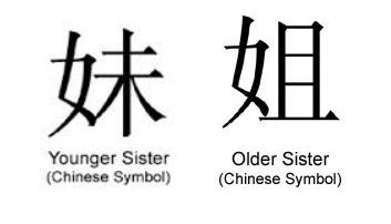 Sisters Sister Chinese Tattoo, Older Sister Tattoos, Symbol For Sisters, Tattoos Thailand, Tattoo Coverups, Sister Symbols, Meaningful Symbol Tattoos, Friendship Tattoo, Sister Tat