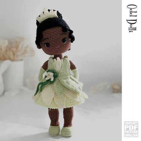 English PDF Crochet Pattern Princess Tiana Instant Download Princess Doll English Only American Terms Amigurumi Frog Princess Fairy Tale - Etsy UK Crochet Dress Up Doll, Crochet Princess Doll, Crochet Frog Doll, Tiana Doll, Amigurumi Frog, Frog Doll, Princesa Tiana, Crochet Princess, Frog Princess