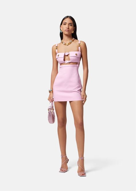 Versace Women's Medusa '95 Cutout Mini Dress in Pink | Versace INT Dua Lipa X Versace, Versace 2023, Dresses Versace, Pink Versace, Luxurious Outfits, Formal Chic, Versace Pink, Cutout Mini Dress, Designer Dresses For Women