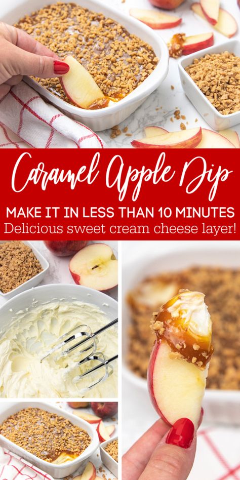 Caramel Apple Dip Cream Cheese Toffee Bits, What To Make With Caramel Sauce, Apple And Caramel Dip, Makeahead Party Food, Carmel Fruit Dip Recipe, Fall Apple Dip Recipes, Tastefully Simple Dip Recipes, Fall Work Events, Carmel For Apple Dipping