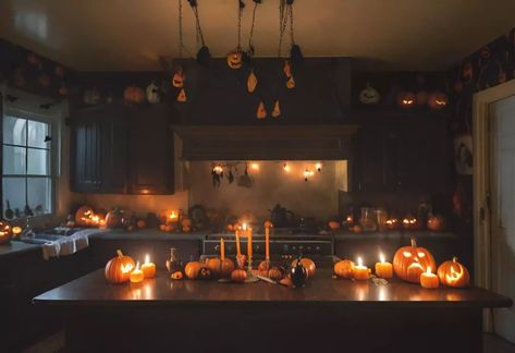 31 Halloween Kitchen Decor Ideas to Spook Up Your Space Kitchen Halloween Decorations, Kitchen Halloween, Witches Kitchen, Spooky Kitchen, Halloween Kitchen Decor, Declutter Kitchen, Fall Kitchen Decor, Halloween Countdown, Kitchen Decor Ideas