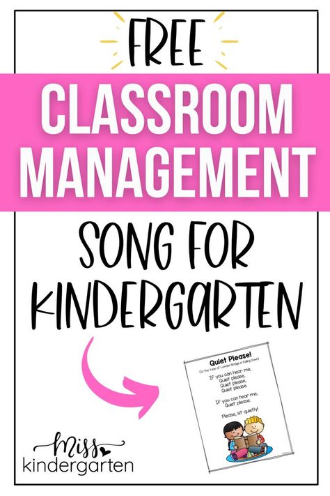 This classroom management song for kindergarten is a FREE download. Check out this post for the perfect get quiet song that will help with your classroom management. Kindergarten Chants, Song For Kindergarten, Classroom Chants, Line Up Songs, Classroom Management Songs, Free Teacher Resources, Miss Kindergarten, Kindergarten Songs, Classroom Songs