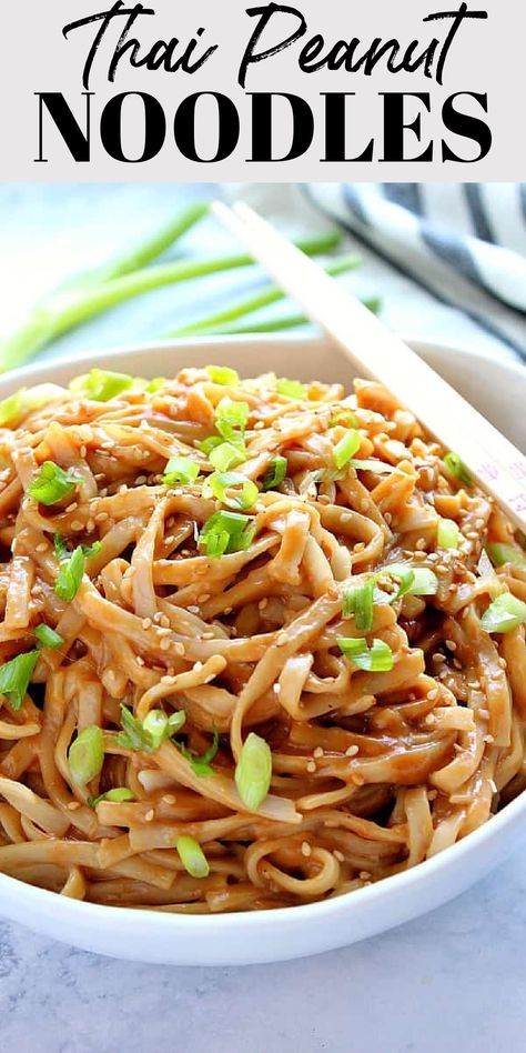 Thai Peanut Noodles in a bowl. Peanut Ginger Noodles, Peanut Noodle Sauce Recipe, Peanut Butter Noodle Sauce, Noodles With Peanut Butter Sauce, Peanut Butter Sauce Thai Rice Noodles, Recipes With Pad Thai Noodles, Cup A Noodles Recipes, Peanut Butter Garlic Noodles, Japanese Style Noodles Recipe