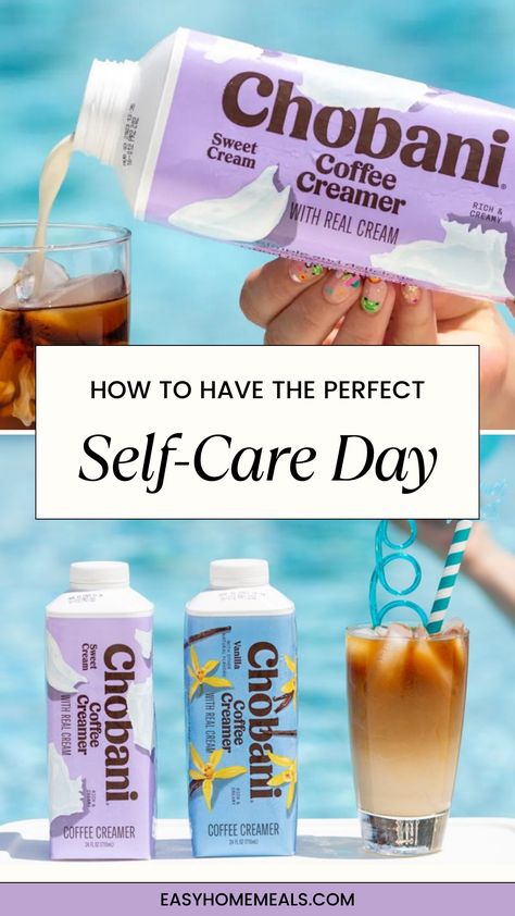 Embrace your "me time" with Cutefetti guide to summer self-care.🌞💧 Treat yourself to a refreshing iced coffee with Chobani Coffee Creamers for the perfect pool-side beverage & add the perfect amount of creaminess and sweetness.😍 Don't forget to relax on a cute float, read, get moving with gentle exercises, & upgrade your summer with Chobani Coffee Creamers.☕ Get prepared for your next self-care day! #JuneDairyMonth #ChobaniCreamer #Chobani #IcedCoffee #IcedCoffeeRecipe Chobani Coffee Creamer Recipe, Chobani Coffee Creamer, Me Time Ideas, Natural Coffee Creamer, June Dairy Month, Ways To Unwind, Coffee Creamers, Coffee Creamer Recipe, How To Make Ice Coffee