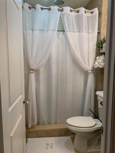 Small Shower Stalls With Curtains, Cute Bathroom Curtain Ideas, Stand Up Shower Curtain Ideas, Small Apartment Bathroom Decor Ideas Shower Curtains, Shower Curtains For Small Bathrooms, Clean Bathroom Aesthetic Shower Curtain, 2 Shower Curtains Ideas, Rustic Bathroom Shower Curtain Elegant, Boujie Shower Curtain