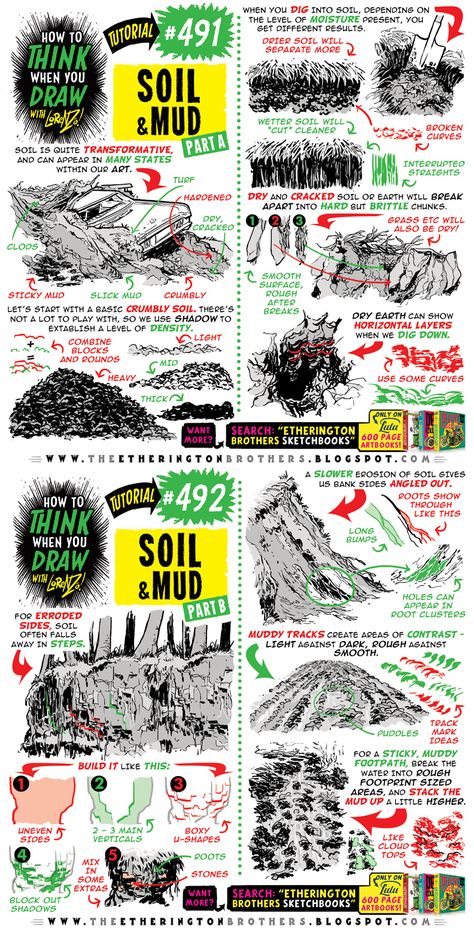 Environment Drawing Tips, Ground Drawing Texture, Dirt Road Drawing, Etherington Brothers, Drawing Series, Comic Tutorial, Art Advice, Drawing Exercises, Background Drawing