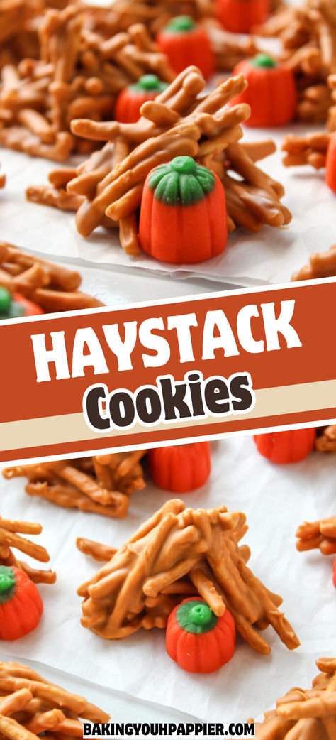 Haystack Cookies, these easy to make no bake cookies look like stacks of hay which makes the perfect Fall Fest or harvest treat! Haystack Cookies, Haystacks Recipe, Candy Corn Recipe, Sweet Easy Recipes, Best No Bake Cookies, Cheap Desserts, Fall Dessert Recipes Easy, Vegetarian Thanksgiving Recipes, Vegetarian Thanksgiving