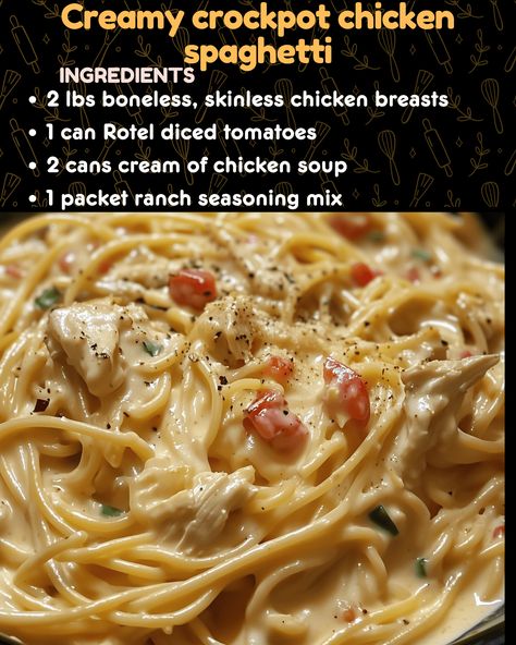 Creamy crockpot chicken spaghetti Crockpot Chicken Ranch Spaghetti, Alfredo Chicken In Crockpot, Crockpot Recipes Chicken Spaghetti, Slow Cooker Cheesy Chicken Spaghetti, Mexican Chicken Spaghetti Crockpot, Crockpot Creamy Chicken Spaghetti, Crockpot Spaghetti Chicken, Crockpot Rotel Chicken Spaghetti, Crockpot Recipes No Cream Cheese