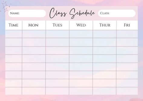 Kawaii School Schedule, Aesthetic School Timetable Template, Study Routine Template, Schedule Templates Aesthetic Pink, Cute Schedule Templates For School, Class Scedual Template, Cute Timetable Template Aesthetic, University Timetable Template Aesthetic, Class Schedule Wallpaper Ideas