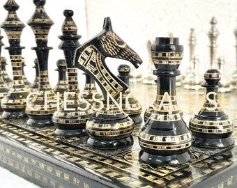 Modern chess set | Etsy Medieval Chess Set, Medieval Chess, Themed Chess Sets, Modern Chess Set, Large Chess Set, Metal Chess Set, Chess Boxing, Wood Chess Board, Luxury Chess Sets