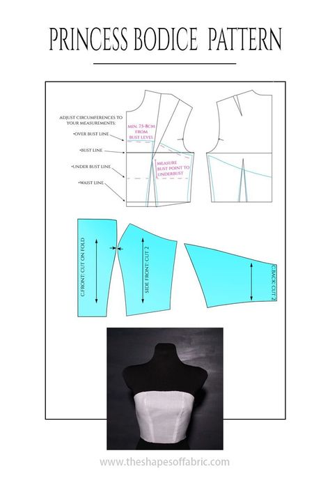 Bodice Pattern Free, Corset Pattern Drafting, Strapless Dress Pattern, Princess Seam Bodice, Pattern Drafting Bodice, Basic Bodice Pattern, Basic Bodice, Pattern Making Tutorial, Bustier Pattern