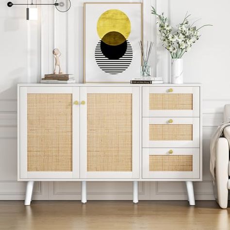 Boho Sideboard, Black Sideboard Buffet, Multifunctional Cabinet, Rattan Storage Cabinet, Farmhouse Buffet Cabinet, White Sideboard Buffet, Locker Furniture, Rattan Cabinet, Farmhouse Buffet