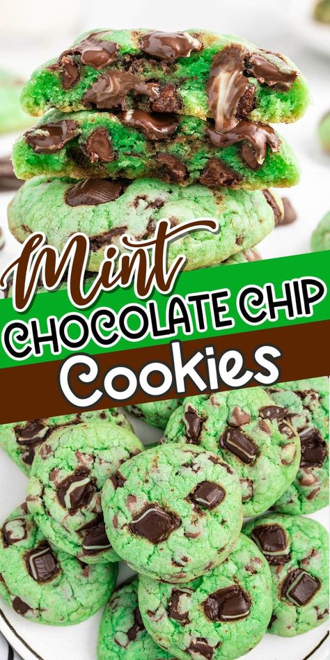 Easy Mint Chocolate Chip Cookies, Mint Chocolate Chip Cookie Recipe, Buttery Chocolate Chip Cookies, Mint Chip Cookies, Andes Mint Cookies, Mint Desserts, Mint Chocolate Chip Cookies, Mint Chip Ice Cream, Chocolate Mint Cookies