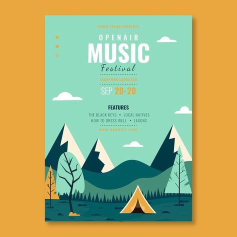 Open air music festival poster template ... | Free Vector #Freepik #freevector #poster #music #party #template Festival Posters, Concert Poster Design, Music Festival Poster, Party Template, Poster Music, Nature Music, Festival Poster, Music Party, Festival Design