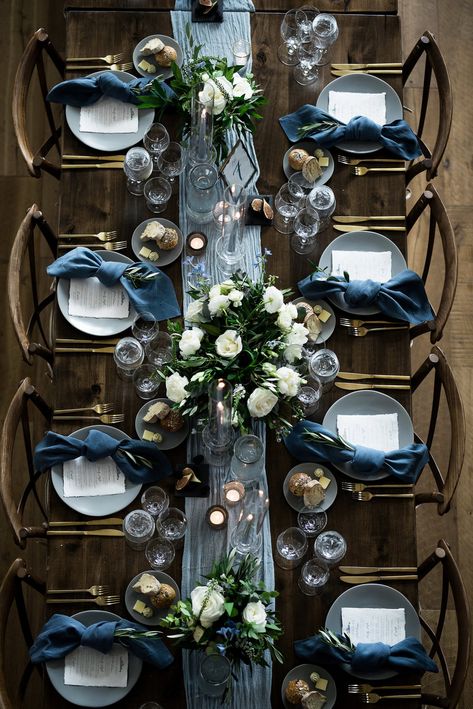 River Bottoms Ranch, Natural Tablescape, Dark Blue Wedding Theme, Midway Utah, Blue Wedding Receptions, Blue Table Settings, Dark Blue Wedding, Rustic Summer Wedding, Blue Themed Wedding