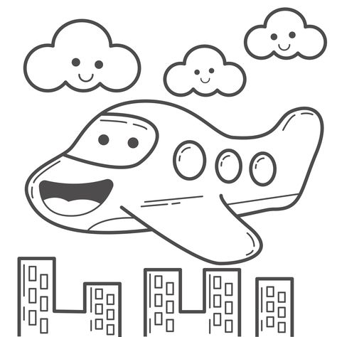 Cartoon Airplane Drawing, Cute Airplane Drawing, Air Plane Drawing, Plane Line Art, Airplane Doodle, Airplane Outline, Book Building, Freehand Sketch, Cartoon Plane