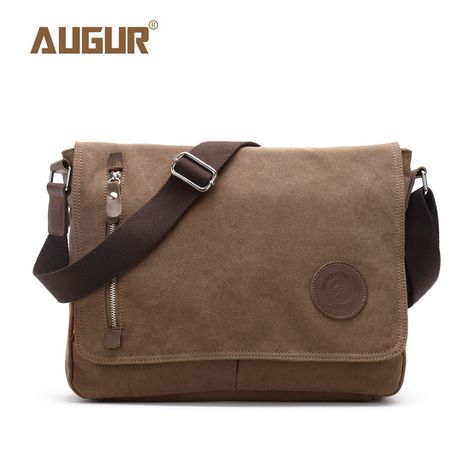 Augur 2018 Canvas Leather Crossbody Bag Men Military Army Vintage Messenger Bags Shoulder Bag Casual Travel school Bags Mens Canvas Messenger Bag, Vintage Satchel, School Satchel, Vintage Messenger Bag, Tas Bahu, Shoulder Bags For School, Laptop Travel, Laptop Shoulder Bag, Canvas Messenger Bag