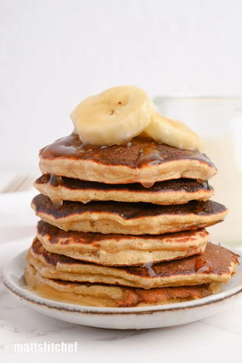 Easy Banana Protein Pancakes Protein Banana Pancakes, Flaxseed Egg, Pancake Batter Recipe, Healthy Protein Pancakes, Easy Protein Pancakes, Pancakes Protein, Banana Protein Pancakes, Banana Pancakes Recipe, Banana And Egg