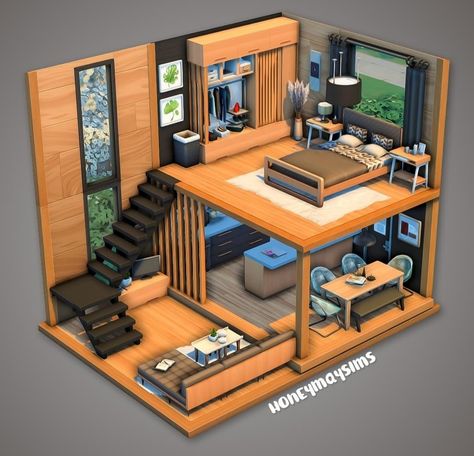 Loft House Design, Aesthetic Bed, Bed In Closet Ideas, Sims 4 House Plans, Sims 4 House Building, Tiny Bedrooms, House Floor Design, Sims 4 House Design, Seni Dan Kraf