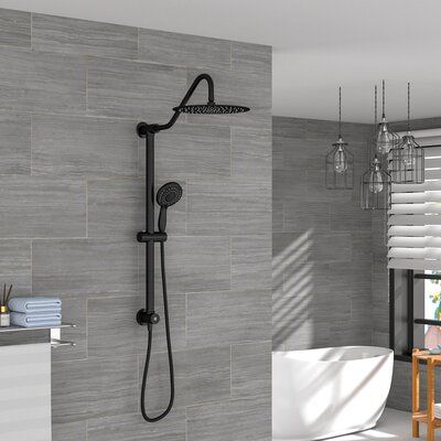 Taking a shower is a daily experience that can have a major impact on your mood throughout the day, so why not make the best of it? Enjoy this state-of-the-art, elegantly designed shower fixture, which is extremely durable and safe to use, while at the same time helping you save up on your money and time. (Please note that this is a dual shower head without a control switch. The customer needs to buy their control switch or valve to use.) Finish: Black | GhomeG Multi Function Adjustable Rain Dua Farmhouse Shower Fixtures, Walk In Shower Heads, Ceiling Mount Shower Head, Bathrooms With Black Fixtures, Dual Shower Heads Master Baths Walk In, Dual Shower Heads Master Baths, Shower Fixture Ideas, Shower Faucet Ideas, Showerhead Ideas