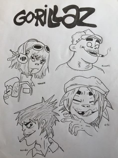 Gorillaz Drawing Style, Noodle Gorillaz Drawing, Gorillaz Noodle Fanart, How To Draw Gorillaz Style, Gorillaz Painting, Gorillaz Doodles, 2d Gorillaz Drawing, Gorillaz Sketch, Gorillaz Characters