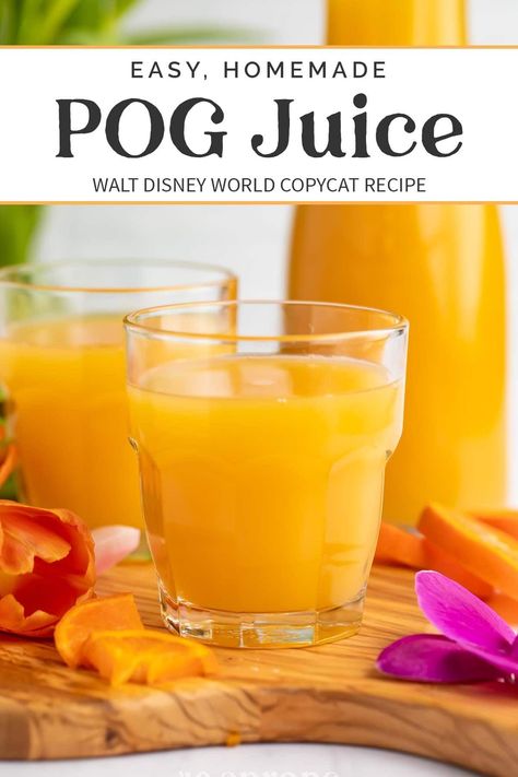 A deliciously tropical blend of passion fruit, orange, and guava juices, this easy recipe for homemade POG juice instantly transports you to Hawaiian beaches or Walt Disney World resorts. Perfect for breakfast, brunch, and summertime parties, or anytime you just a want a taste of something magically refreshing. Guava Drink, Pog Juice, Homemade Drinks Recipes, Orange Juice Drinks, 40 Aprons, Fruit Juice Recipes, Guava Juice, Clean Eating Lifestyle, Passion Fruit Juice