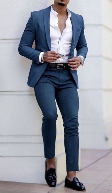 Semi Formal Men Outfit, Mens Prom, Suits Men Slim, Prom For Guys, Prom Suits For Men, Custom Dress Shirts, Blazer Outfits Men, Prom Outfit, Blue Suit Men