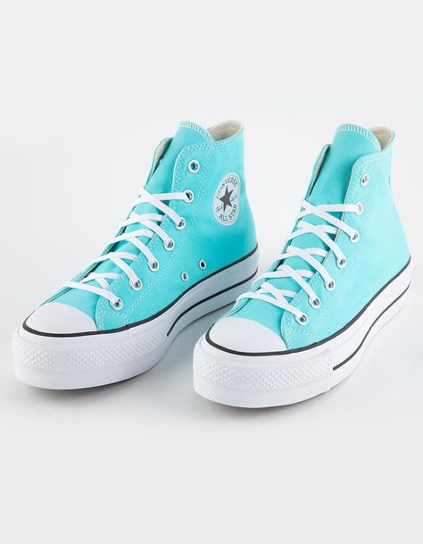 CONVERSE Chuck Taylor All Star Lift Platform Womens High Top Shoes - BLUE | Tillys Converse Shoes Blue, Colored Converse, Cute Converse Shoes, Pastel Shoes, Womens High Top Shoes, Cute Converse, Chuck Taylor All Star Lift, High Top Converse, Blue Converse