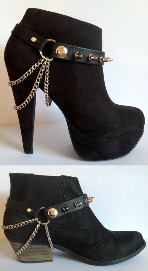 SHOE MAKEOVERS: Temporary Additions |Crafty Lady Abby Diy Heels Makeover, Diy Heels, Cheap Ugg Boots Outlet, Shoe Makeover, Boot Chains, Ugg Boots Outlets, Mode Punk, Boot Jewelry, Studded Boots