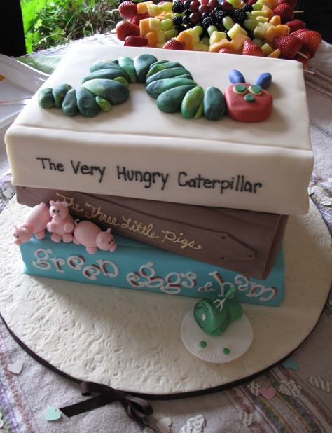 Nicole's "Children Book" Themed baby shower cake :) @Shannon Domzalski this is amazing! Baby Bump Cakes, Caterpillar Cake, Book Shower, Storybook Baby Shower, Book Cakes, Book Cake, The Very Hungry Caterpillar, Very Hungry Caterpillar, Children Book