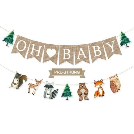 Stcomart Pre-Strung 6ft Burlap Oh Baby Banner for Woodlands Baby Shower Decorations,Neutral Forest Animals Gender Reveal Party Decor, Multicolor Bring an enchanting woodland atmosphere to the baby shower with this Oh Baby Woodlands Creatures Burlap Banner set! The rustic burlap material and forest animal designs evoke a whimsical, nature-inspired vibe perfect for gender neutral celebrations. Crafted from premium burlap fabric, the banners feature "Oh Baby" lettering surrounded by heartwarming il Deer Theme Baby Shower Ideas For Boys, Outdoorsy Baby Shower Theme, Boy Baby Shower Woodland Theme, Baby Shower Forest Animals, Woodland Balloons, Nature Themed Baby Shower Ideas Boy, Baby Animal Shower Theme, Baby Boy Woodland Shower Ideas, Woodland Gender Reveal