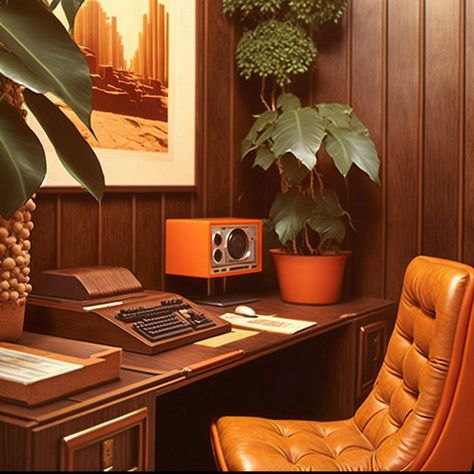 70s Office Aesthetic, Tva Aesthetic, 70s Room, Oasis Springs, 70s Interior Design, Retro Rooms, 80s Interior, 70s House, 70s Interior