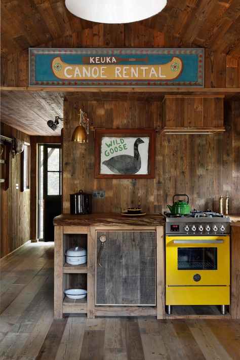 CHATAN CABIN DEVON — Ham Interiors Maximalist Cabin, Small Hunting Cabin, Ham Interiors, Earthy Homes, Maine Cabin, Condo Inspiration, Lake Cabin Decor, Franklin Homes, Barn Loft