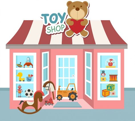 Toy Store Signs, Toy Shop Drawing, Toy Shop Illustration, Toy Store Illustration, Shop Clipart, Community Places, Shop Vector, Baby Room Neutral, Shop Illustration