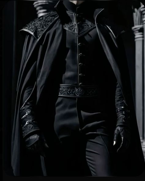 Villain Clothes Aesthetic, Black Cape Aesthetic, Dark Prince Aesthetic Outfit, Hades Outfit Men, Villain Aesthetic Outfits Male, Vampire Male Outfit, Fantasy Male Aesthetic, Dark Fantasy Aesthetic Male, Romantic Goth Outfits Men