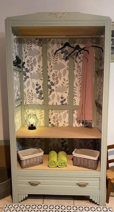 Armoire Repurpose, Before After Furniture, Home Studio Design, Entry Closet, Revamp Furniture, Diy Tv Stand, Furniture Makeover Diy, Decorating Blogs, Guest Bedroom