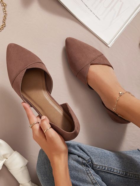 Fake Suede Slip On Dorsay Flats Feminine Shoes, Coran Islam, Work Shoes Women, Professional Shoes, Women Flats, Office Shoes, Business Shoes, Girly Shoes, Casual Flat Shoes