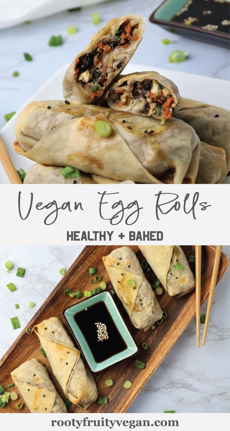 Vegan Take Out, Egg Roll Sauce, Fried Egg Rolls, Egg Rolls Baked, Baked Egg Rolls, Vegan Chinese Food, Vegan Egg Rolls, Egg Roll Recipe, Vegan Party Food