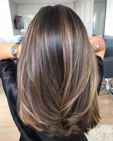 Straight Brown Medium Length Hair, Medium Length Haircut With Layers Blonde Highlights, Shoulder Length Highlighted Hair, Brown Glaze Hair, Hair Cuts Medium, Hair Spring, Rambut Brunette, Hairstyle Color, Inspo Hair