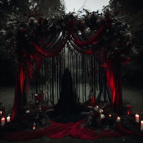 Dark Romantic Wedding, Gothic Wedding Theme, Vampire Wedding, Wedding Guest Outfit Ideas, Witch Wedding, Dark Wedding Theme, Halloween Themed Wedding, Bridal Party Gowns, Red Wedding Dress