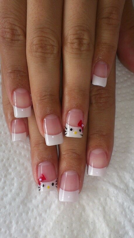 Paznokcie Hello Kitty, Hello Kitty Nail, Kitty Nail, Girly Acrylic Nails, Hello Kitty Nails, Short Square Acrylic Nails, Really Cute Nails, Soft Nails, Cat Nails