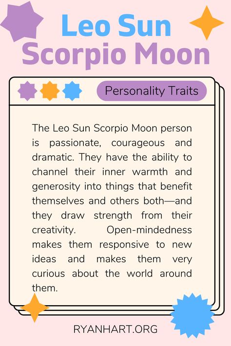 Moon Personality, Moon Person, Leo Sun Scorpio Moon, Sun Scorpio, Libra Rising, Capricorn Rising, Leo Sun, Astrology Meaning, Moon In Leo