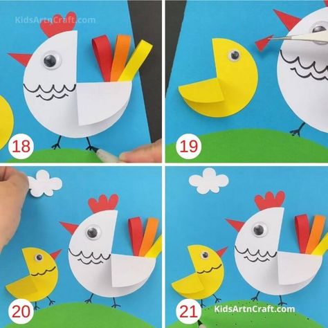 Hen Crafts For Kids, Fractions Pictures, Hen Craft, Chick Craft, Craft Activities For Toddlers, Art And Craft Paper, Farm Theme Preschool, Circle Paper, Paper Circle