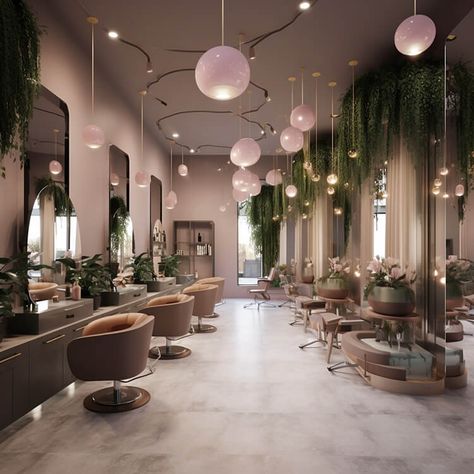 Tips For Creating a Relaxing and Inviting Salon Atmosphere | jiffyhair Victorian Salon Decor, Futuristic Salon Interior Design, Beauty Salon Lighting Ideas, Large Salon Design, Hair Salon Decor Ideas, Beauty Salon Decor Luxury, Luxury Salon Interior Design, Solo Esthetician Room, Parlor Design