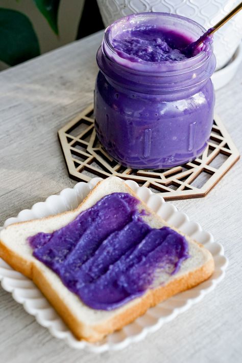 Purple Sweet Potato Jam - Mochi Mommy Japanese Purple Sweet Potato Recipe, Purple Yam Recipe, Okinawa Sweet Potato, Sweet Potato Jam, Purple Sweet Potato Recipes, Peach Food, Ube Jam, Okinawan Sweet Potato, Ube Halaya