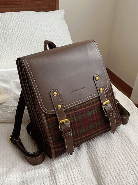 Lightweight,Portable 1 Piece, Flip-Top Fashion Women's Bag, (13in*10.21in*5.9in) Two-Color Plaid, Contrasting Color Design, College Style, Practical And Good-Looking, Suitable For Students, Office Workers, Commuting Bag, Travel Bag, Multi-Compartments, Partitioned Storage , Backpack, Travel Bag, Gift, Gift For Children And Friends, Fashionable Backpack For Women School Backpack For College Students Perfect For College,Business, Work, Commute ,Back To SchoolI discovered amazing products on SHEIN.com, come check them out! Backpack For College, Work Commute, Messenger Backpack, Women Backpack Fashion, Flap Backpack, Backpack For Teens, Backpack For Women, Top Backpacks, College Backpack